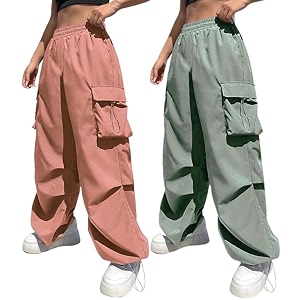 GRECIILOOKS Womens Cargo PantsTrousers High Waist Cotton