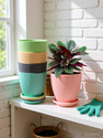 GREECHO Flower Pots with Tray Gamla Tree Planter Lining Round Gardening Pots [Pack of 5] Plastic Vase