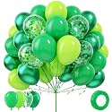 Green Balloons - 80 Pcs, 12 Inch Different Shades Lime Green, Chrome Metallic, Latex Balloons with Confetti for Jungle Safari, Forest Themed Birthday Party Decoration