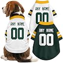 Green Bay Dog Clothes Jersey Style Custom Pet T Shirt with Personalized Name Number for Small Medium Large Dogs