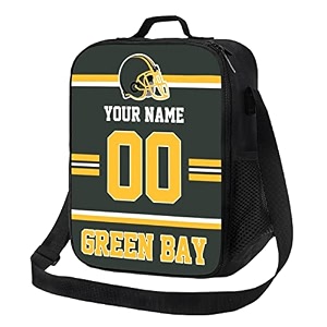 green bay lunch box lunch bag custom any name and number adjustable strap sport insulated lunch bags personalized gifts for men women