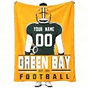 Green Bay Throw Blanket Personalized Name and Number Gifts for Men Women Kids Flannel Tapestry