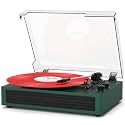 Green Bluetooth Record Player, 3-Speed Belt Drive Turntable