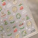 Green Christmas Wreath Nail Stickers Boots with Floral Designs Nail Decals