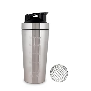 ss 304 stainless steel gym shaker with steel blender and storage containers for protein powder supplement amp pill storage  bpa free 750ml heavy quality grey