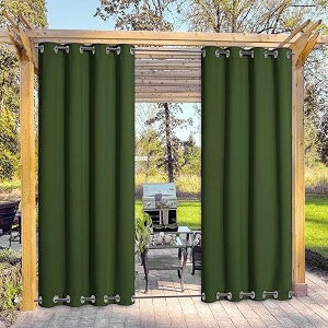 green decor - polyester waterproof amp sun blockage curtains with top amp bottom ss eyelet ideal used for outdoor balcony amp indoor suitable for doorcolor-military greensize-45x55feetpack of 2pcs