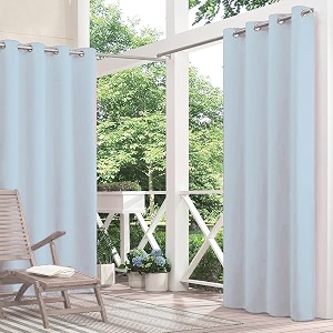 polyester waterproof rain amp sun blockage curtains with top ss eyelet ideal used for outdoor balcony amp indoor suitable for doorcolor-sky bluesize -45x12 feetpack of 2pcs