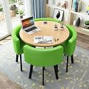 Green Dining Table Set, Round Dining Table and Chairs Set 4, Office Reception Room Club Table and Chair Set, Space-Saving Small Meeting Room Table for Home Living Room Balcony Cafe Break Roo