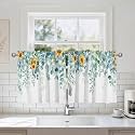 Green Eucalyptus Leaves Kitchen Valance Curtains, Rod Pocket 26x36 in