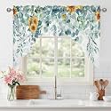 Green Eucalyptus Leaves Swag Valances for Windows, Rod Pocket 36x56 in