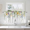 Green Eucalyptus Leaves Valance Curtains, Rod Pocket Sheer 26x36 in