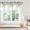 Green Eucalyptus Leaves Valance Curtains, Rod Pocket Sheer 42x12 in