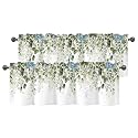 Green Eucalyptus Leaves Valance for Windows,Window Treatment Watercolor Blue Hydrangea Curtains Rod Pocket Sheer Small Short Valance for Kitchen Bathroom Laundry Basement,2 Panels,54Wx18L inch