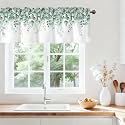 Green Eucalyptus Leaves Valances for Windows, Rod Pocket 42x12 in