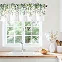 Green Eucalyptus Leaves Valances for Windows, Rod Pocket 54x18 in
