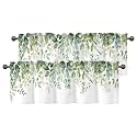 Green Eucalyptus Leaves Valances for Windows, Rod Pocket 42x12 in