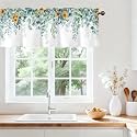 Green Eucalyptus Leaves Valances for Windows, Rod Pocket 42x12 in