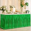 Green Foil Fringe Table Skirt, 2 Pack, Metallic Tinsel Streamers, 29x108 In