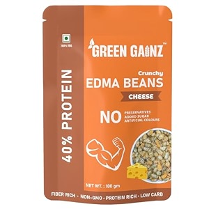 green gainz roasted edamame cheese flavour 100gm  100 veg high protein snack  no added sugar  non-gmo  rich in fiber  no gluten