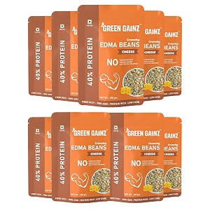 green gainz roasted edma beans edamame cheese flavour pack of 9-100gm each  100 veg high protein snack  no added sugar  non-gmo  rich in fiber  no gluten