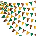 Green Gold Brown Metallic Fabric Triangle Pennant Banner Flag Bunting Garland for Football Jungle Safari Wild Woodland Birthday Baby Shower Wedding Bachelorette Graduations Party Decorations Supplies