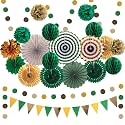 Green and Gold Party Decorations 23Pcs Paper Fans Pom Poms Lemon Garland
