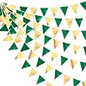 Green Gold Party Decorations Metallic Fabric Triangle Pennant Banner Flag Bunting Garland for Graduations Birthday Retirement Wedding Shower Spring Summer Master Golf Themed Outdoor Party Supplies