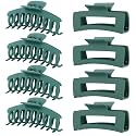 Green Hair Clips for Women - 8 Pack 4.3 Inch Large Matte Banana Claw Clips for Women Thin Thick Curly Hair, Big Strong Hold jaw