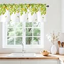 Green Leaves Lemon Valances for Windows, Rod Pocket Sheer Curtain 42x12 in
