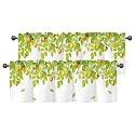 Green Leaves Lemon Valances for Windows, Rod Pocket Sheer Curtain 54x18 in