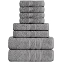 GREEN LIFESTYLE Luxury 8-Piece 100% American Combed Cotton Towel Set Includes 2 Extra Large Bath Towels, 2 Hand Towels, and 4 Washcloths Ringspun Cotton is Extra Absorbent and Super Soft (Charcoal)