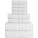 GREEN LIFESTYLE Luxury 8-Piece 100% American Combed Cotton Towel Set Includes 2 Extra Large Bath Towels, 2 Hand Towels, and 4 Washcloths Ringspun Cotton is Extra Absorbent and Super Soft (White)