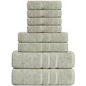 GREEN LIFESTYLE Luxury 8 Piece Cotton Towel Set - Soft Absorbent Bath Towels, Hand Towels & Washcloths for Bathroom - Plush Hotel Quality 100% Cotton, Extra Large Bath Towels (Green)
