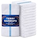 GREEN LIFESTYLE Terry Bar Mops 16" x 19" 12 Pack - 28 oz Cotton Bar Towels, Absorbent Kitchen Towels, Cleaning Rags for Restaurant, Food Service, Bar and Home Use (White with Blue Stripe)