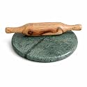Green Marble 10 Inch Board and 14 Inch Wooden Rolling Pin Set, Chakla Belan Set for Making Chapati, Paratha for Kitchen.