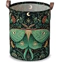 Dark Botanical Luna Moth Laundry Basket, Oxford Cloth Hamper, 15.75x19.7in