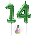 Green Number 14 Candle Happy Birthday 3D Number Candles for Birthday Cake Party Decoration Wedding Anniversary Celebration Supplies