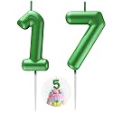 Green Number 17 Candle Happy Birthday 3D Number Candles for Birthday Cake Party Decoration Wedding Anniversary Celebration Supplies