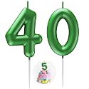 Green Number 40 Candle Happy Birthday 3D Number Candles for Birthday Cake Party Decoration Wedding Anniversary Celebration Supplies