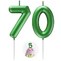 Green Number 70 Candle Happy Birthday 3D Number Candles for Birthday Cake Party Decoration Wedding Anniversary Celebration Supplies