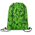 Castle Fairy Green Pixelated Themed Gamer Drawstring Backpack 13"X16" Video Games Sackpack for Gym Sports Cartoon Gamepad Water Resistant String Bag for Women Men