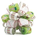 Green and Red Christmas Tree Topper Bow 11" with 4 Ribbon Streamers x 3 Yards Long Each
