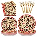 Greencian 96Pcs Cheetah Print Safari Theme Party Decorations Serve 24