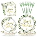 Greencian 96Pcs Sage Green Happy Birthday Party Decoration, Serve 24