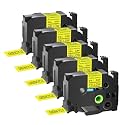 GREENCYCLE Extra Strength Label Tape TZe-S651 24mm 0.94" Laminated Yellow Compatible for Brother P-Touch TZeS651 TZ-S651 TZe TZ 1 inch Black on Yellow Label Tape for PT2730 PT9600 PTH500LI, 5 Pack