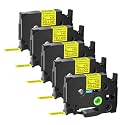 GREENCYCLE Extra Strength Label Tape TZe-S621 9mm 0.35" Laminated Yellow Compatible for Brother P-Touch TZeS621 TZ-S621 TZe TZ 3/8 inch Black on Yellow Label Tape for PT-D200 PT-D210 PT-D220, 5 Pack