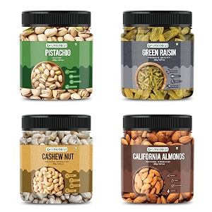 greenest dry fruits amp nuts combo  250 gm each  almond cashew raisin amp pistachio  all natural no preservatives amp added sugar  nutritious amp delicious badam kaju kishmish amp pista  pack of 4