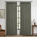 Greenish Grey Extra Wide Blackout Pleated Linen Curtains 90 Inches Long