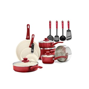 greenlife aluminium nonstick cookware set 16 piece 1qt and 2qt saucepans 5qt stockpot 25qt saute pan burgundy