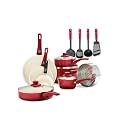 GreenLife Aluminium Nonstick Cookware Set, 16 Piece: 1QT and 2QT Saucepans, 5QT Stockpot, 2.5QT Saute Pan (Burgundy)